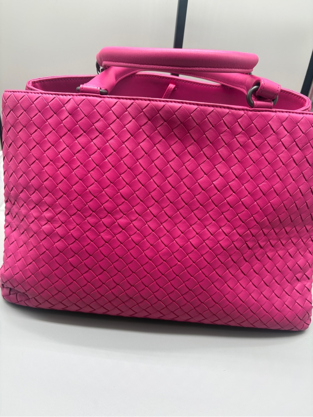 Bottega Veneta Intrecciato Pink Nappa Leather Top Handle Tote COA